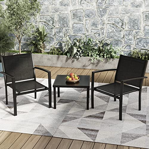4 Pieces Patio Furniture Set with Glass Coffee Table, Black Q283