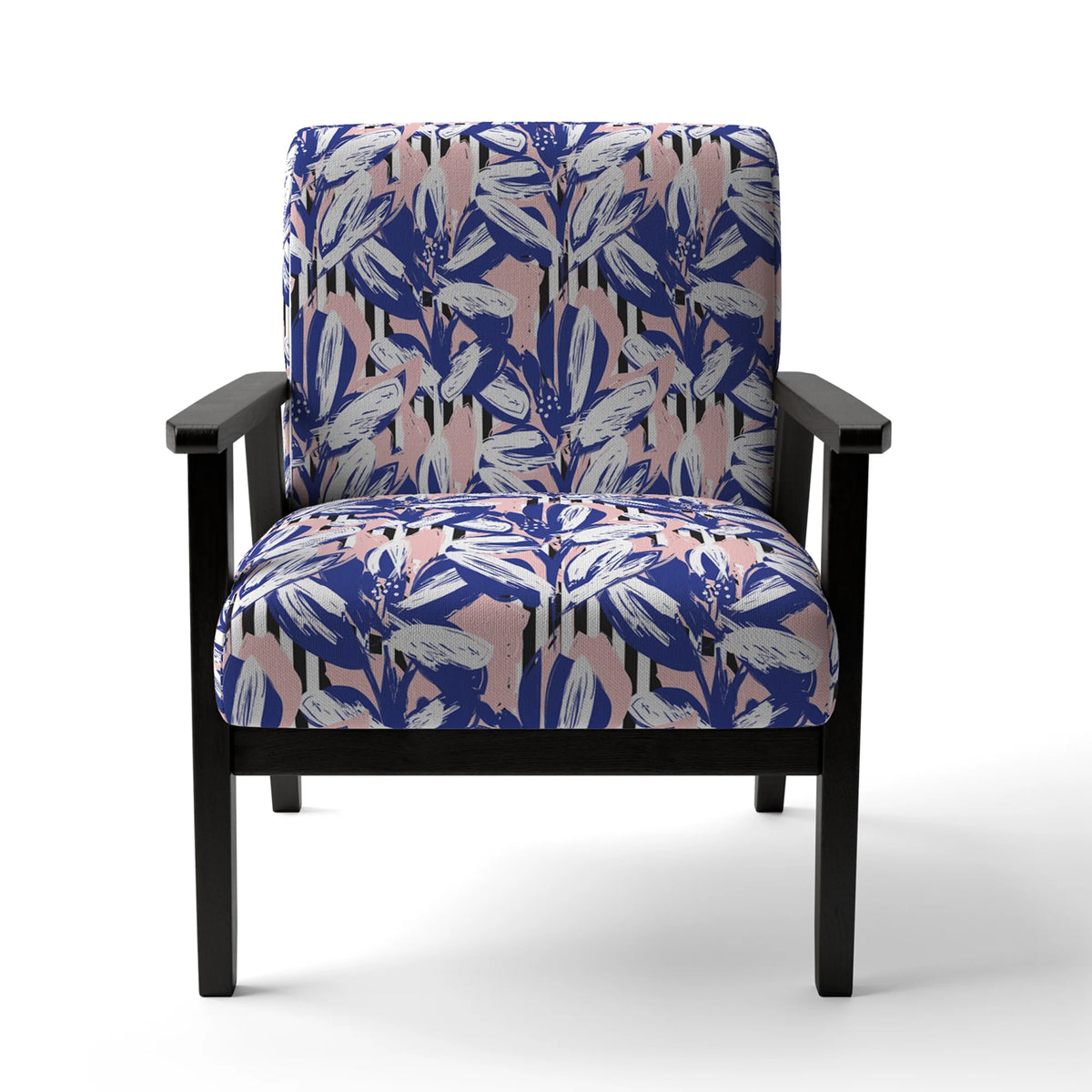 Pink and Blue Floral Striped Upholstered Accent Chair and Arm Chair P652