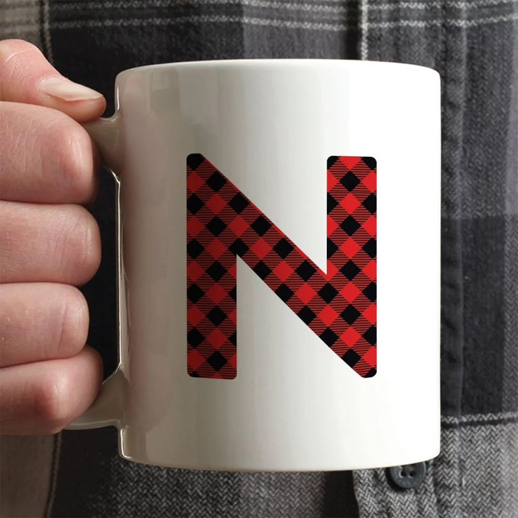 Hot Chocolate Coffee Mug Gift, Red Plaid Initial Letter, 1-Pack, Includes Gift Box N459