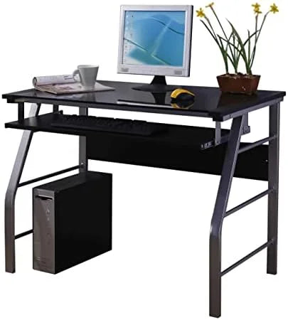 Glass and Metal Computer Workstation Desk C238