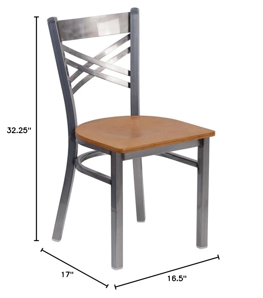 Clear Coated Metal Restaurant Chair with Cherry Wood Seat V546181
