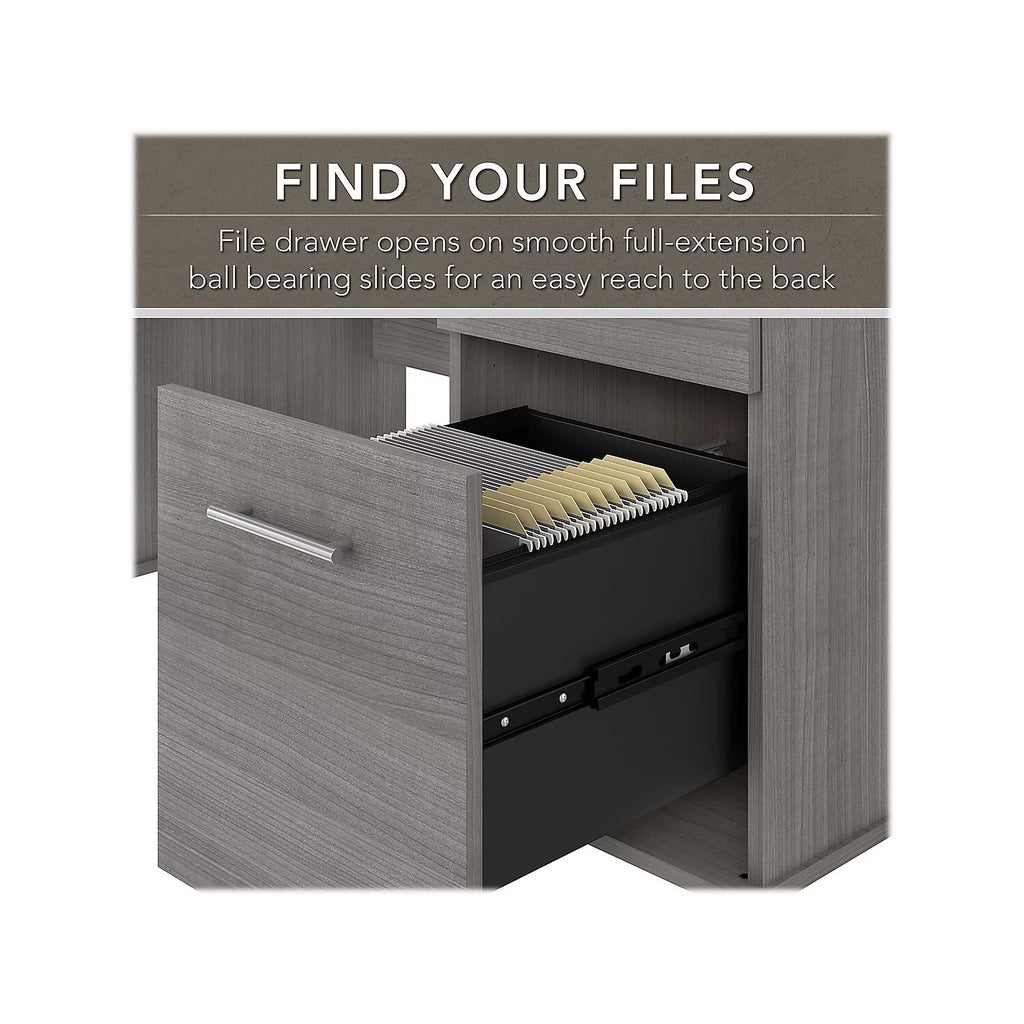 Gray Engineered Wood Office Desk with File Cabinet & Bookcase S28191