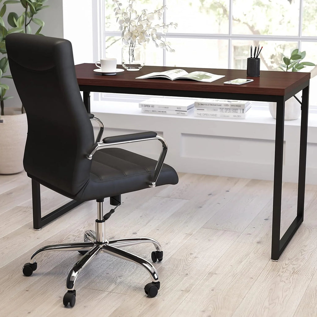 47 Inch Computer Desk with Red Mahogany Wood Grain Finish P377