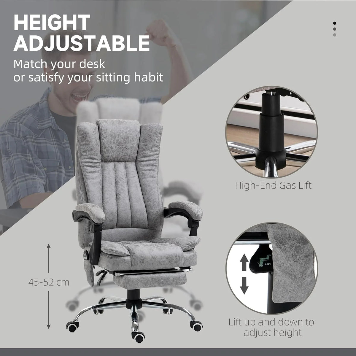 Gray Microfiber High Back Office Chair with Massage and Footrest M561811