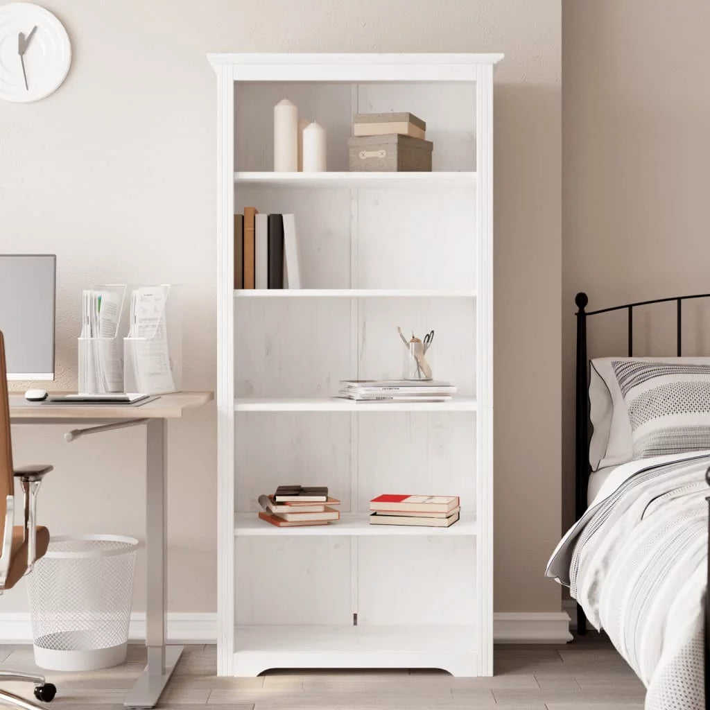 White 5-Tier Solid Wood Pine Bookcase B55643