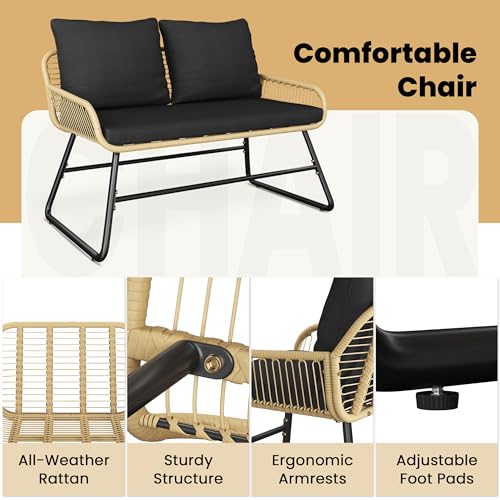 4 Piece Wicker Patio Furniture Set with Cushion and Pillow W915