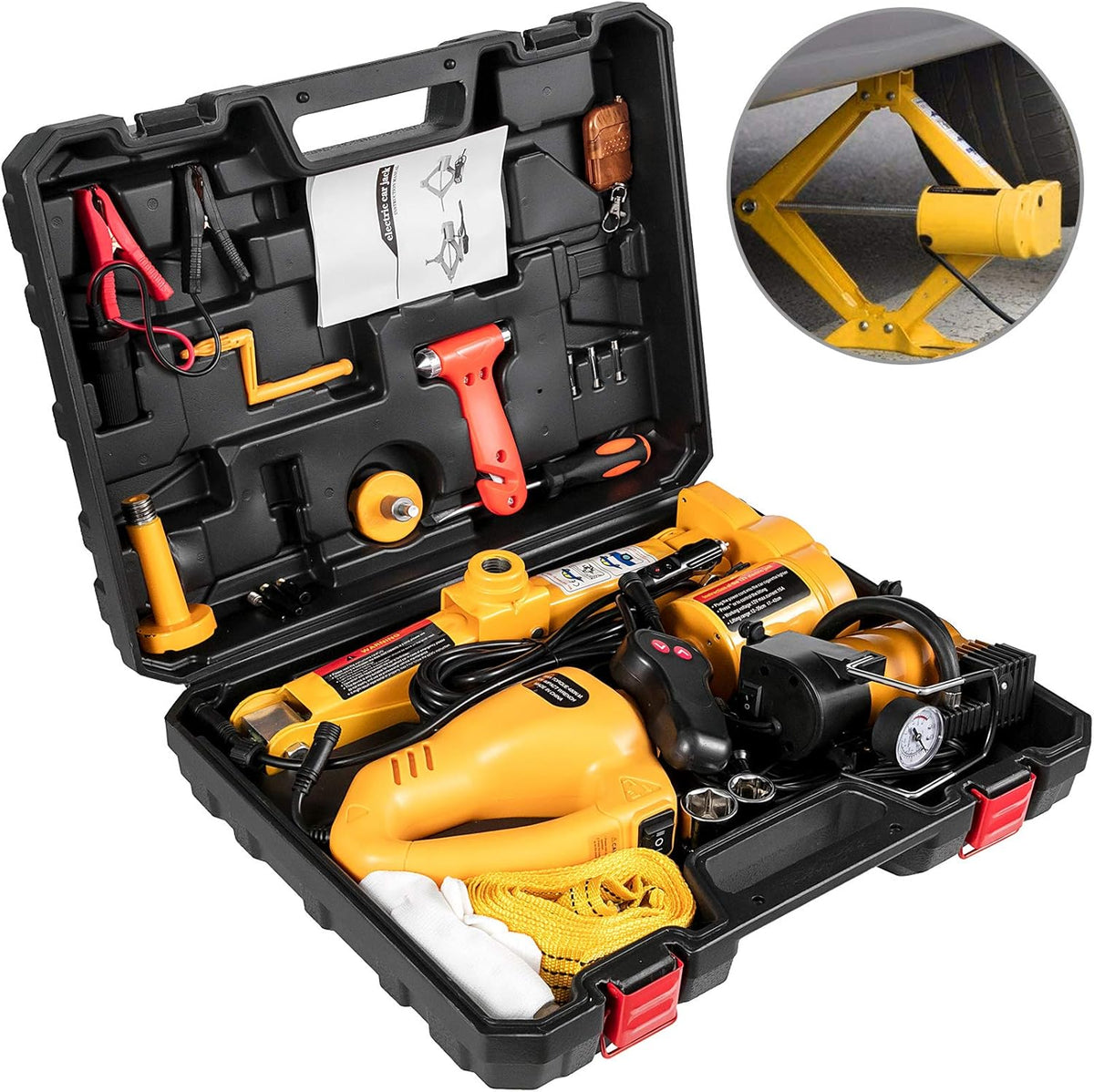 Electric Car Jack 3 Ton 6600LBS 12V DC with Electric Impact Wrench and Inflator Pump E1562