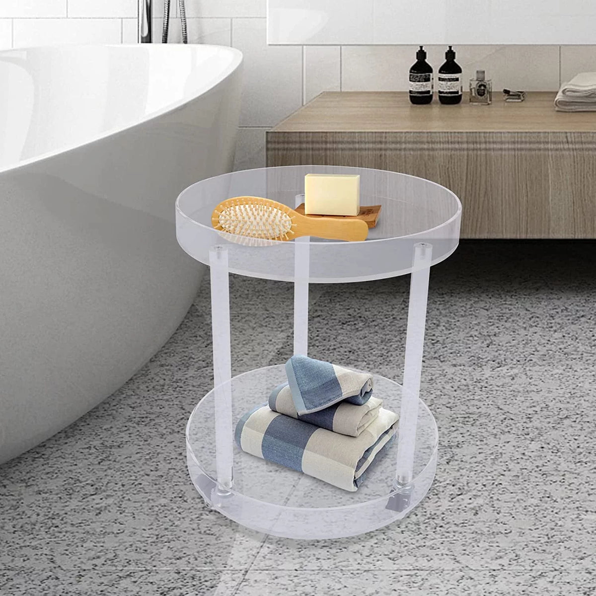 2 Tier Clear Acrylic Round Side Table with Wheels T51717