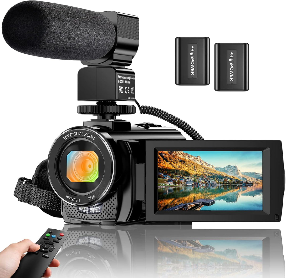 FHD 1080P 24.0MP 3.0 Inch 270 Degree Rotation Screen 16X Digital Zoom Camcorder with Microphone, Remote Control and 2 Batteries S17984