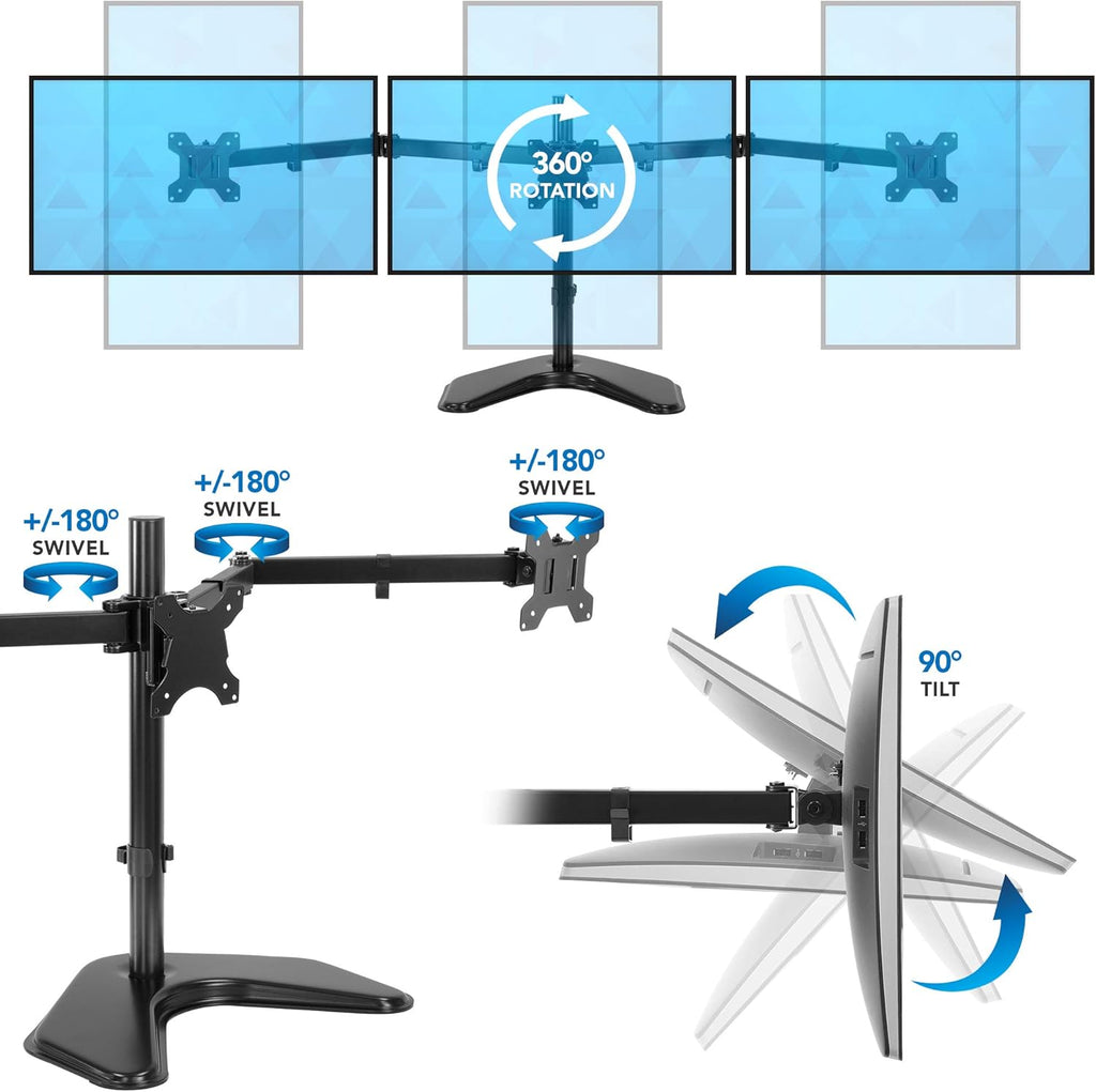 Triple Monitor Stand Freestanding Computer Desk Mount for 27 Inch Monitors VESA 75 100 J4612