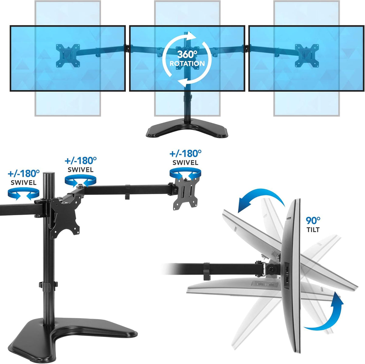 Triple Monitor Stand Freestanding Computer Desk Mount for 27 Inch Monitors VESA 75 100 J4612