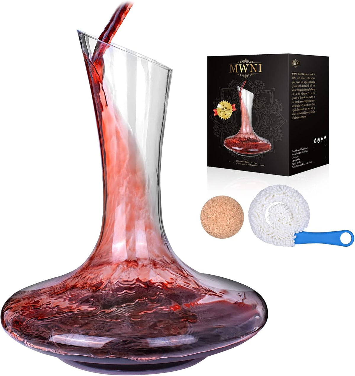 Lead-Free Crystal Wine Decanter Set With Stopper and Brush 1800ml Pack of 2 I94035