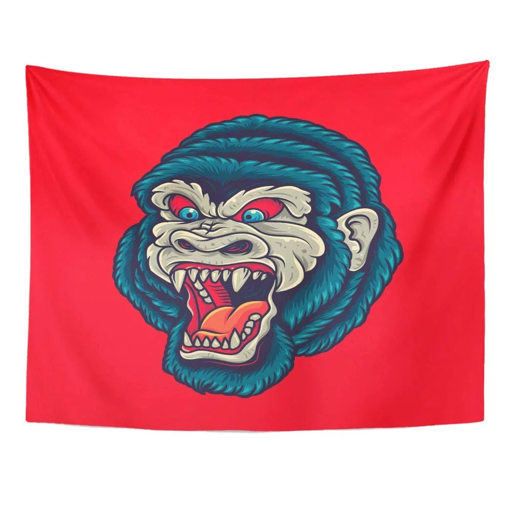 Traditional Vintage Gorilla King Kong Head Old School Tattoo Face Gothic Wall Art Hanging Tapestry 51x60 inch B15321