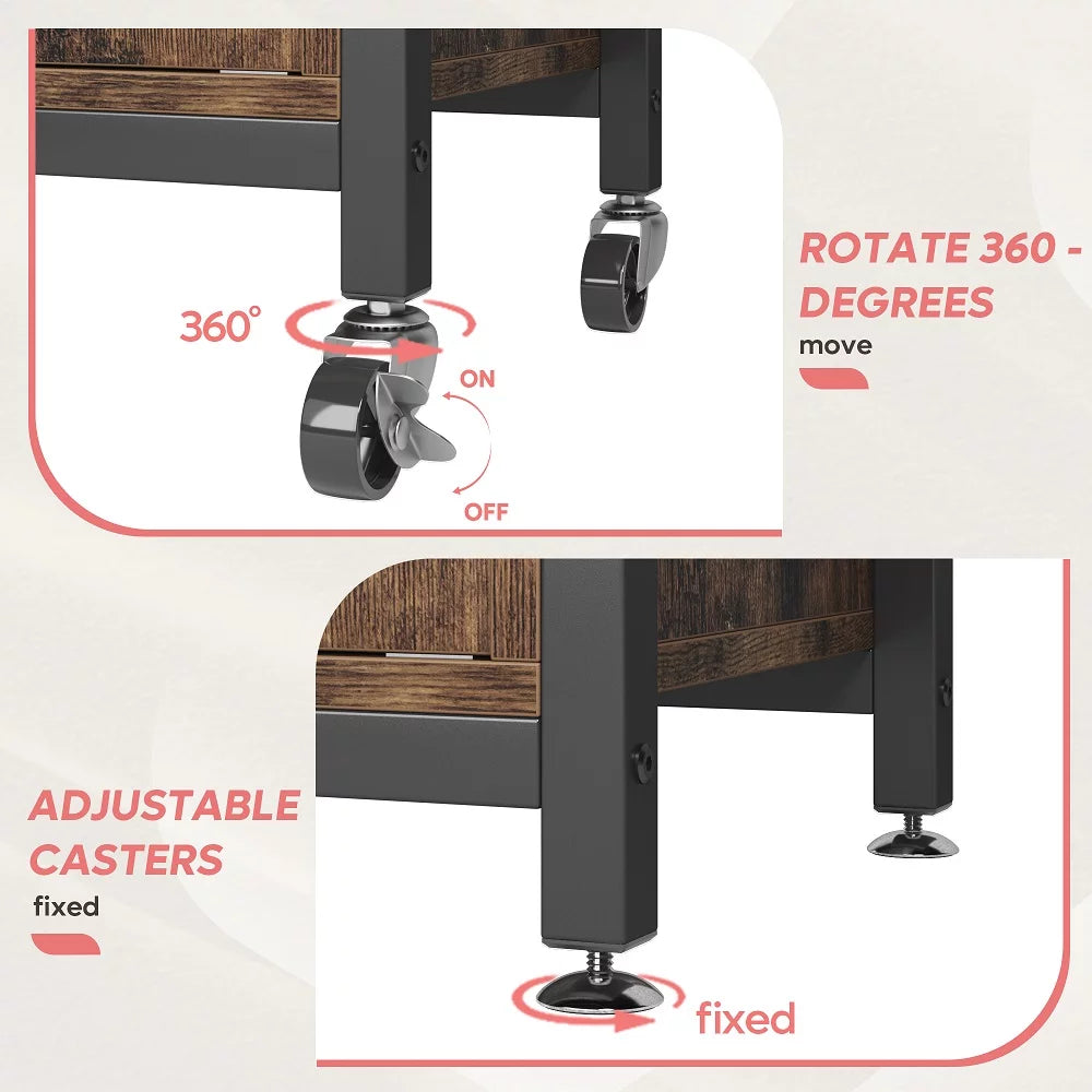 3-Tier Baker's Rack with Cabinet, Kitchen Storage Shelves, Microwave Oven Stand, Coffee Bar with Hooks in Rustic B663443