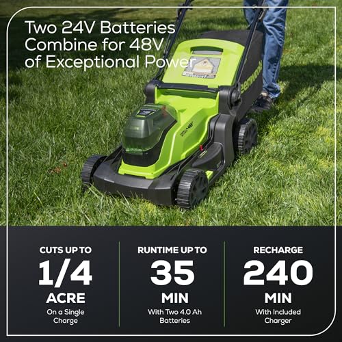 48V 17" Brushless Cordless Push Lawn Mower with 4.0Ah Batteries and Dual Port Rapid Charger P827