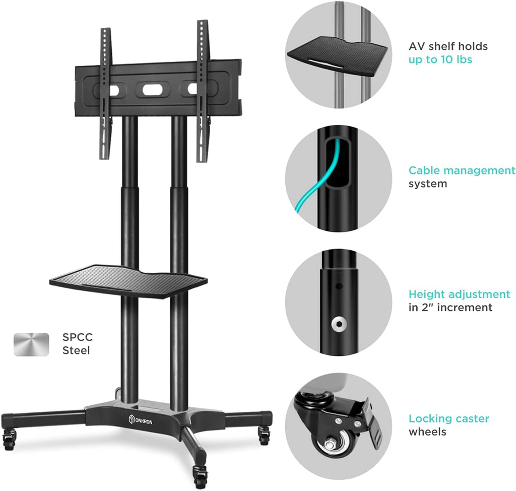 Mobile TV Stand for 40 to 65 Inch TV with Wheels Shelves U39757