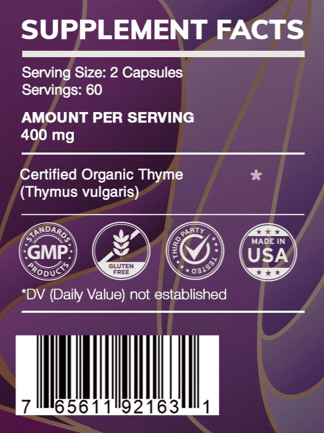 120 Capsules 400 mg Organic Thyme Dried Leaf G81202