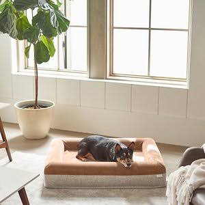 Beige Medium Orthopedic Rectangular Bolster Cat & Dog Bed C417