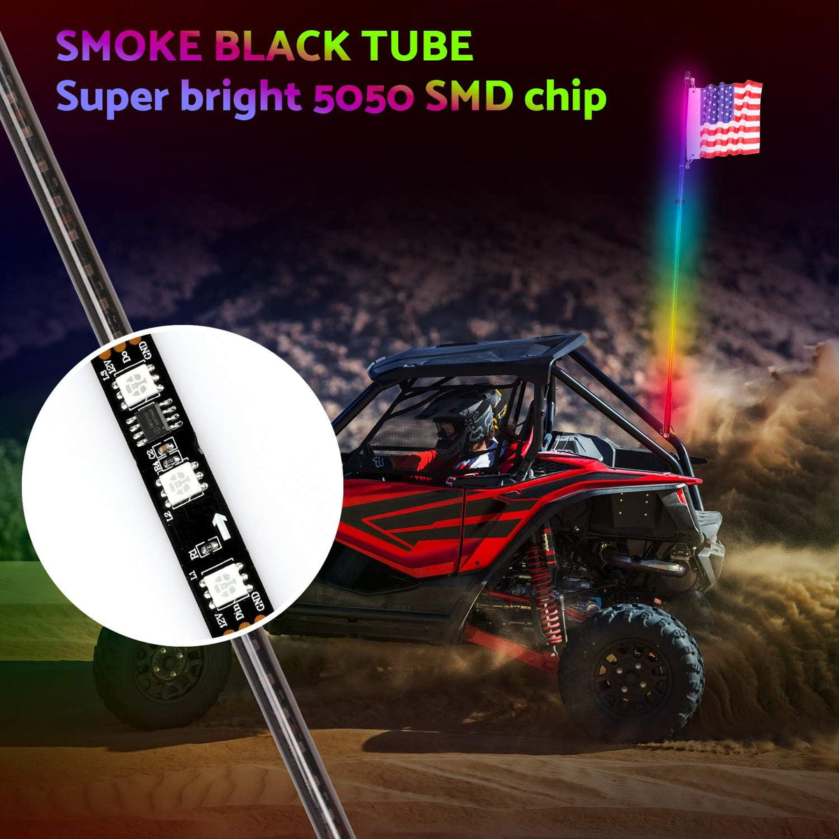 5ft RGB LED Whip Light with Flag Pole Remote Control V656831