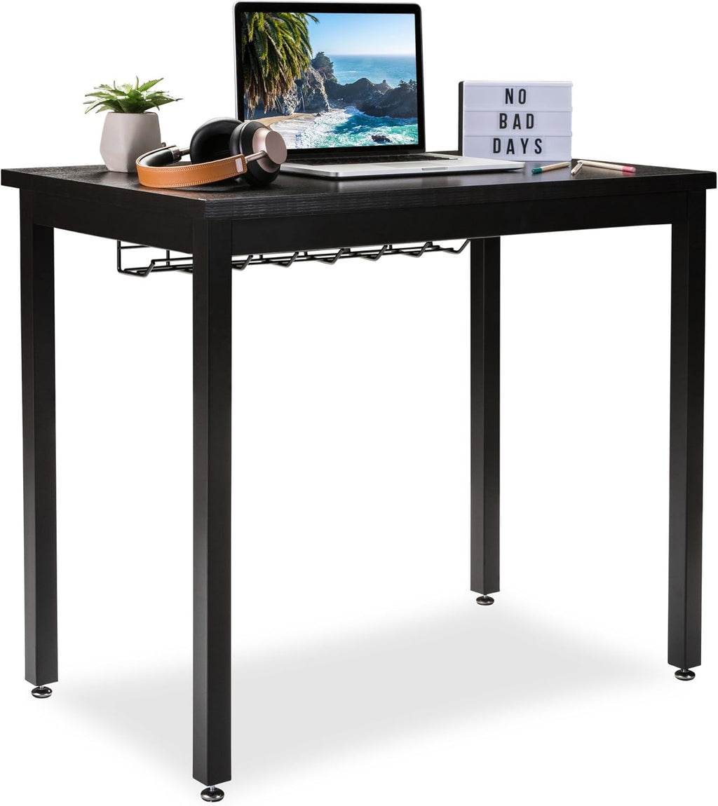 Small Computer Desk with Cable Management Tray, 36in Teak C18940