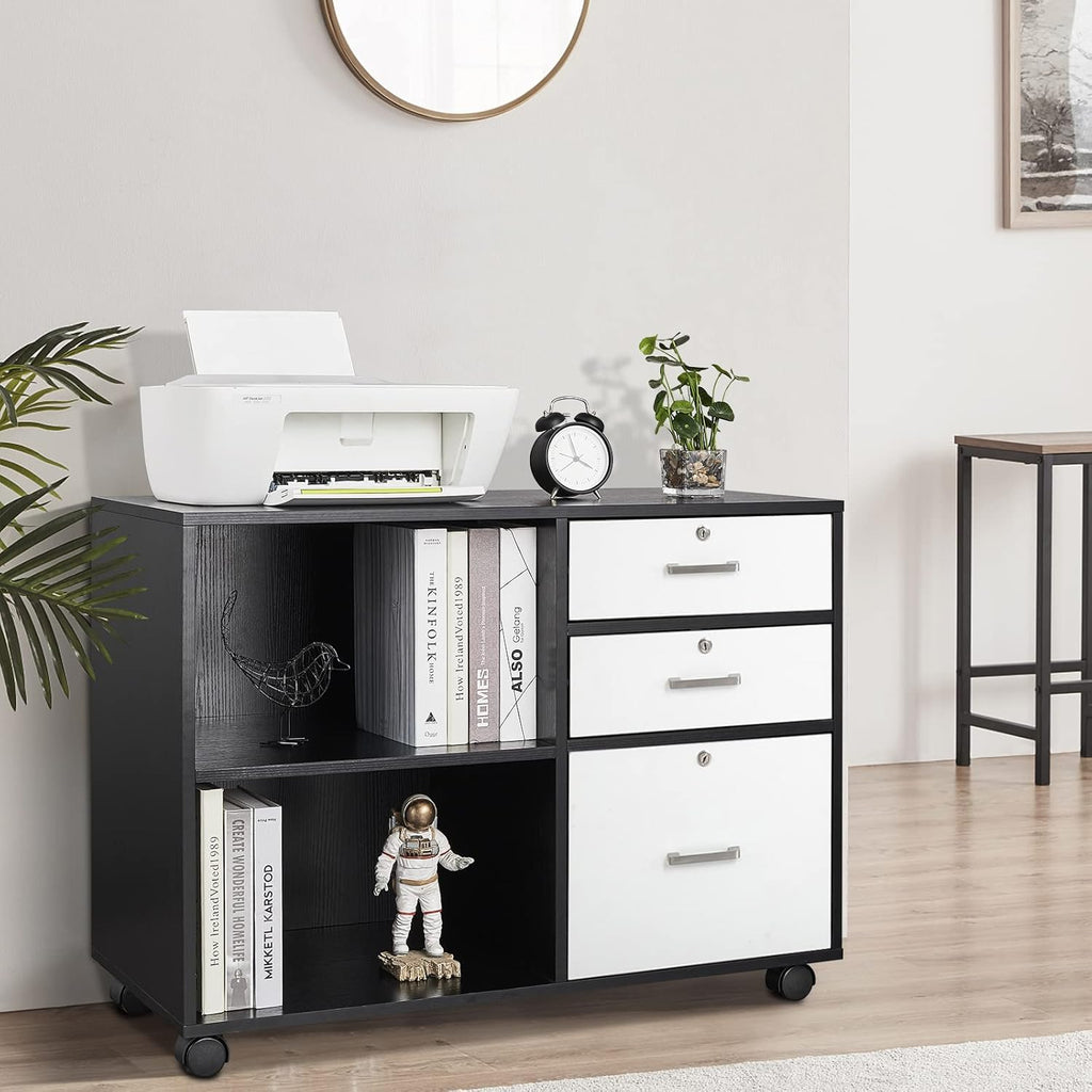Black & White 3 Drawer Wood File Cabinet with Lock H5141