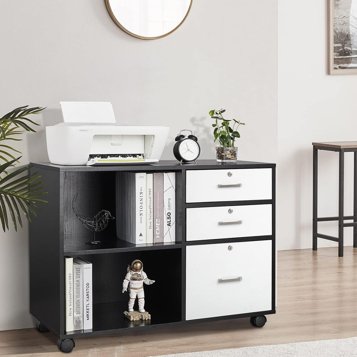 Black & White 3 Drawer Wood File Cabinet with Lock H5141