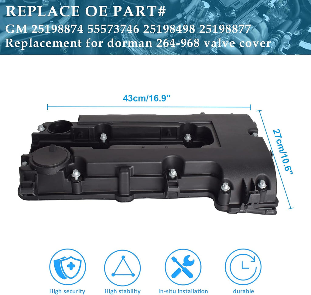 Engine Camshaft Valve Cover with Gasket Bolts Oil Filler Cap 1.4L Pack of 2 J182019