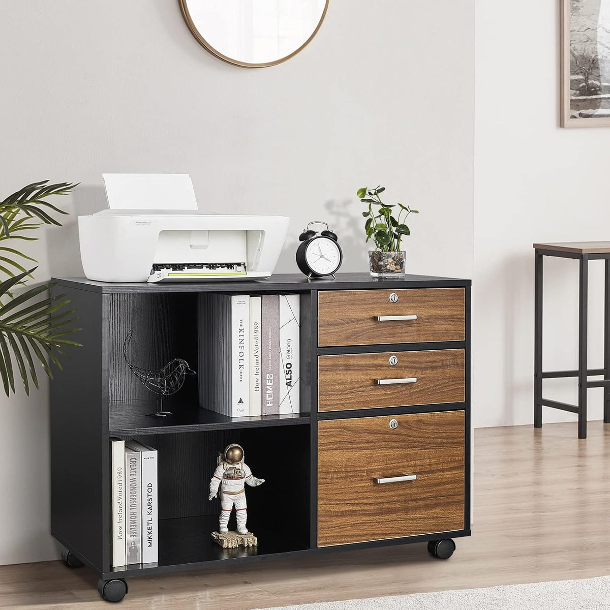 Black & White 3 Drawer Wood File Cabinet with Lock H5141