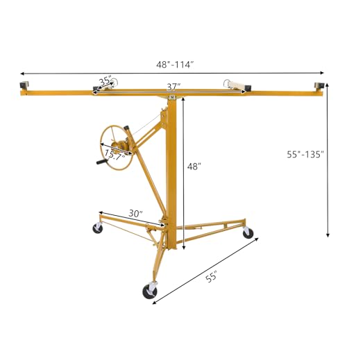 16 FT Drywall Lift Panel Rolling Hoist Jack Lifter Sheetrock with Adjustable Telescopic Arm, Yellow K763781
