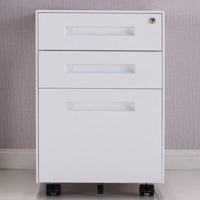 Black 3-Drawer Mobile Metal File Cabinet with Lock and Keys B309