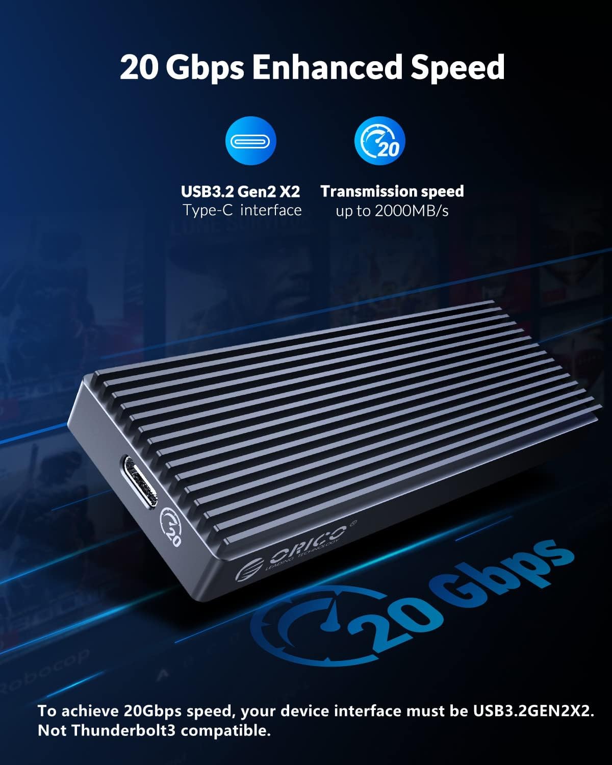 20Gbps M.2 NVME SSD Enclosure Adapter Aluminum External Case N1727