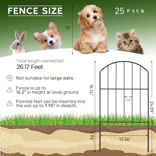 Black 10ft x 24in Rustproof Metal Garden Fence, 10 Pcs D195561