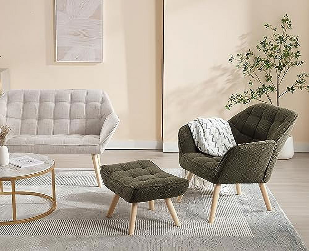 Green Sherpa 2-Seat Mini Sofa Couch with Wood Legs H53503