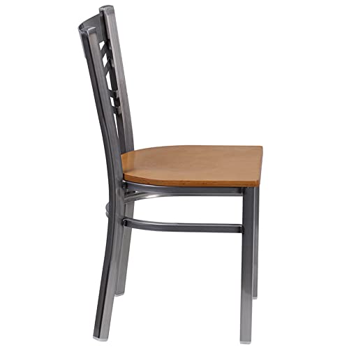 Clear Coated Metal Restaurant Chair with Cherry Wood Seat V546181