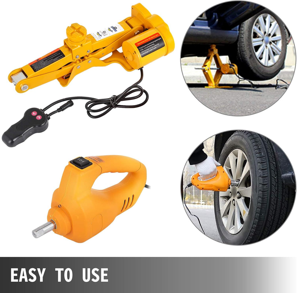 Electric Car Jack 3 Ton 6600LBS 12V DC with Electric Impact Wrench and Inflator Pump E1562