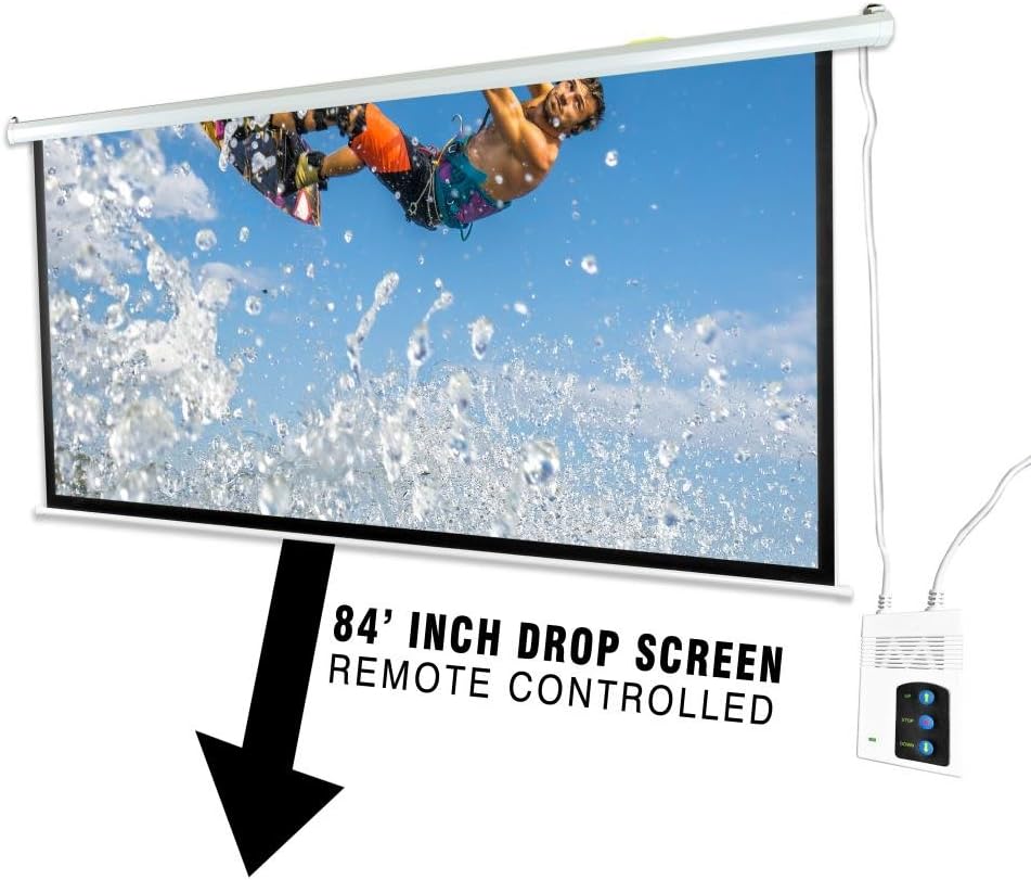 84" Portable Motorized Matte White Projector Screen with Remote and Case E683315