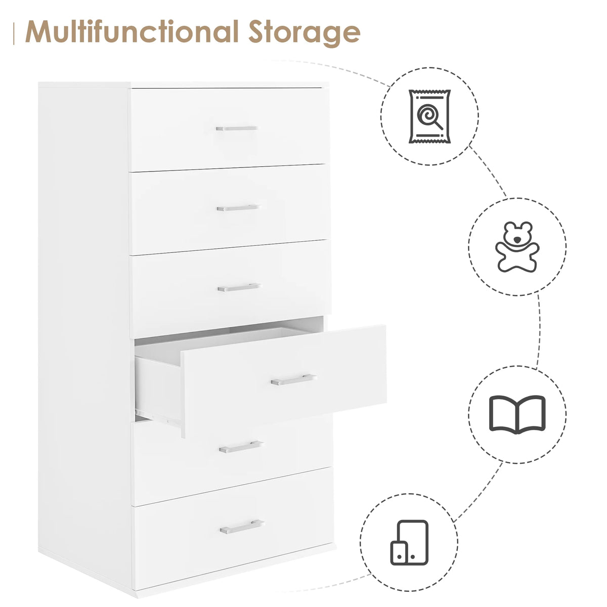 White 6 Drawer Wood Dresser S11518