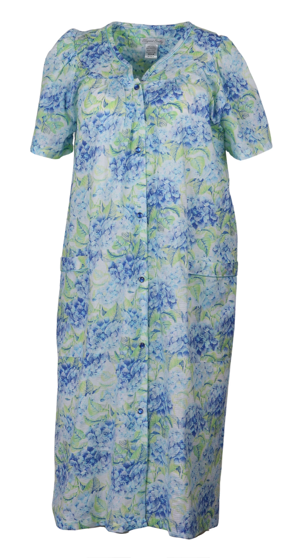 Blue Hydrangea Snap-Front Duster Robe With Pockets Z285