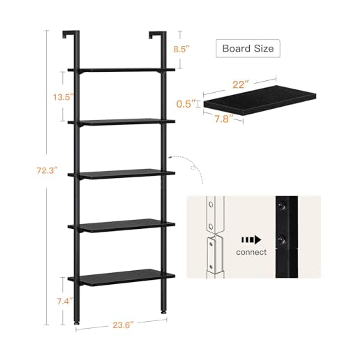 6 Tier Black Ladder Bookshelf F891