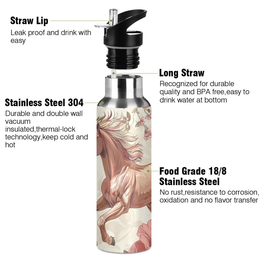 Insulated Thermos Stainless Steel Water Bottle with Straw Lid Flask, 20 oz A9064
