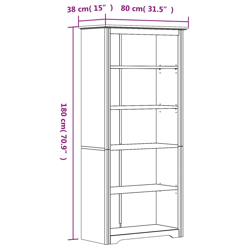 White 5-Tier Solid Wood Pine Bookcase B55643