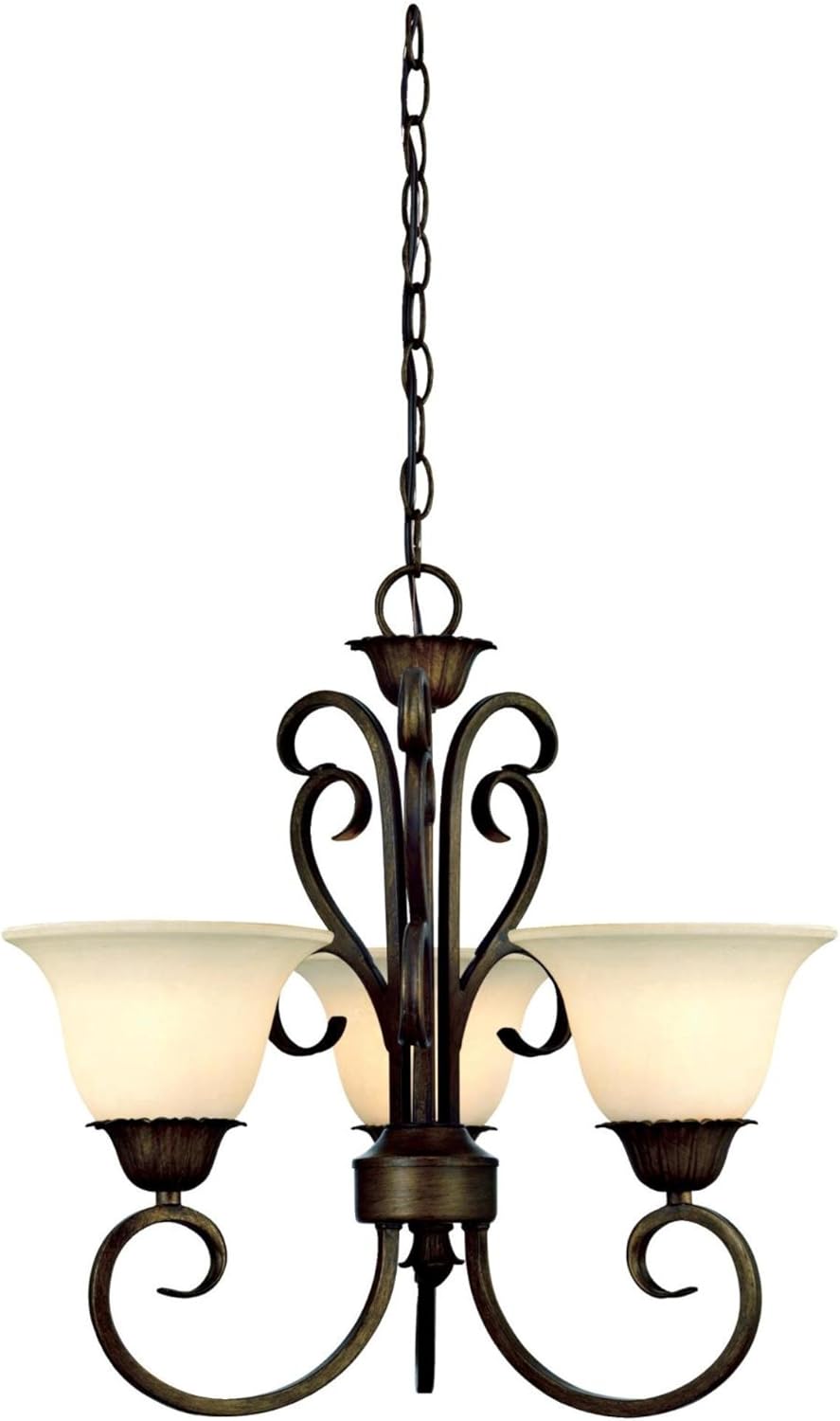 Ebony Gold Finish Three-Light Chandelier with Burnt Scavo Glass H2610