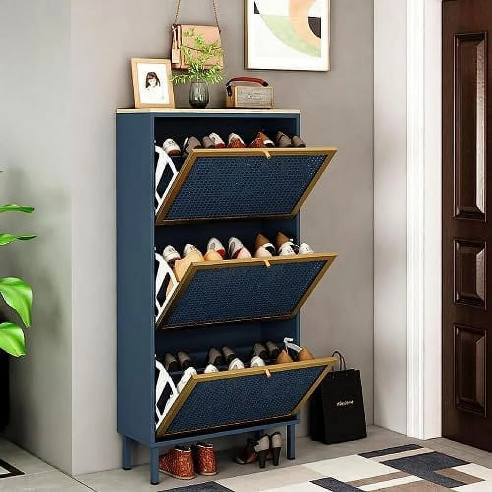 Metal Shoe Cabinet with 3 Flip Drawers Q932520