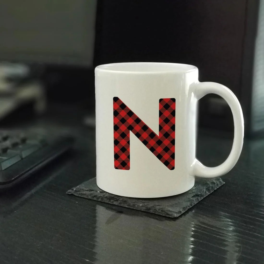 Hot Chocolate Coffee Mug Gift, Red Plaid Initial Letter, 1-Pack, Includes Gift Box N459