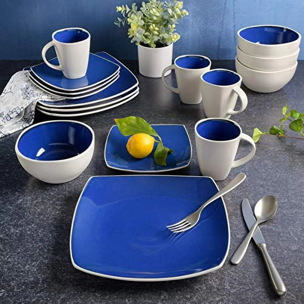 White Square Stoneware 16-Piece Dinnerware Set S3340