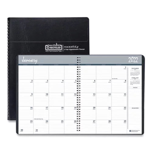 24-Month Recycled Ruled Monthly Planner, 11 x 8.5, Black Cover X406506