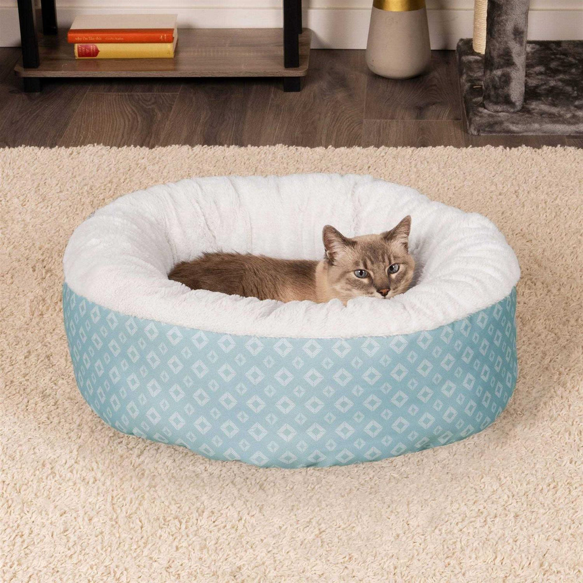 Plush Diamond Print Donut Pet Bed S107828