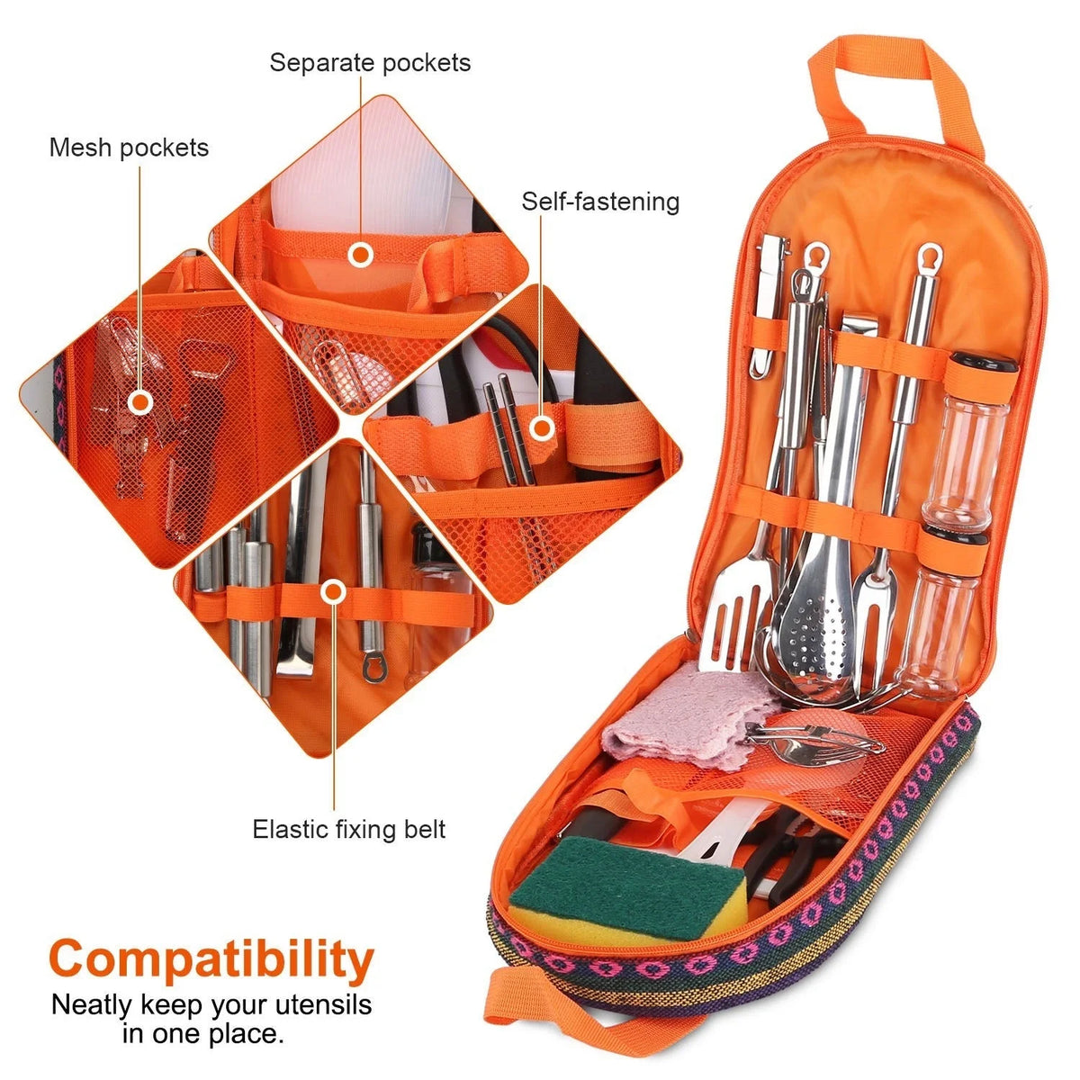 19Pcs Camping Cooking Utensil Kit Portable Picnic Cookware R38917