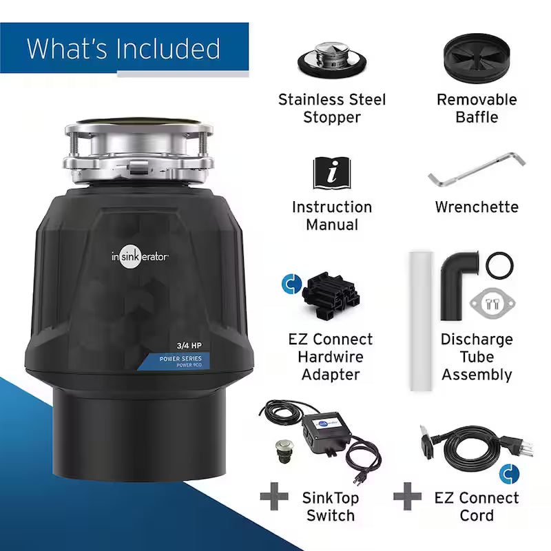 3/4 HP Continuous Feed Garbage Disposal with Power Cord O5054