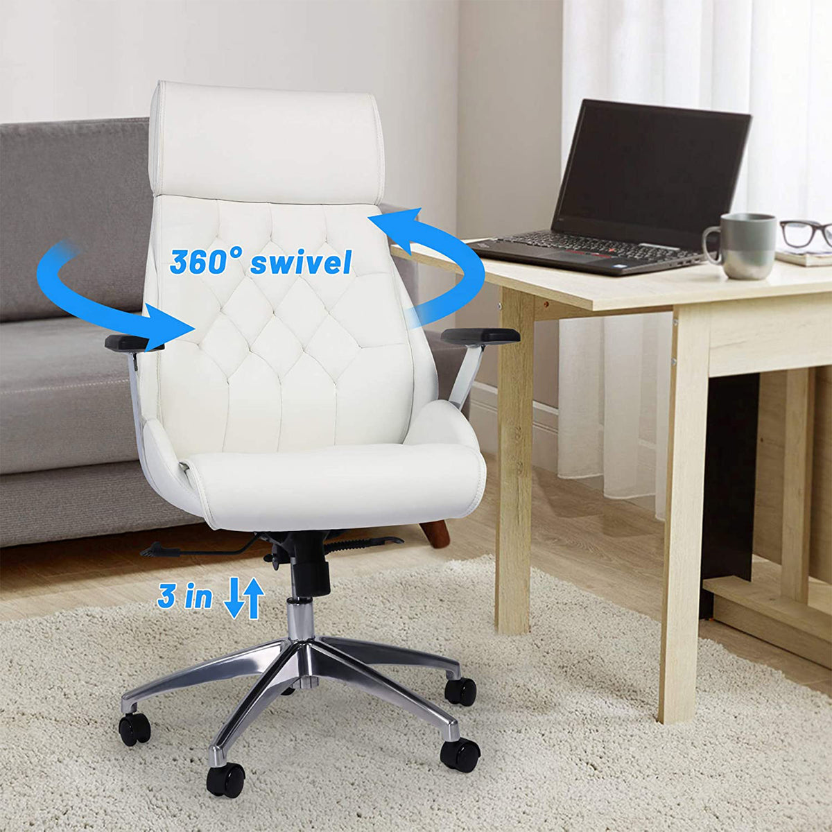 White Leather High Back Office Chair N895